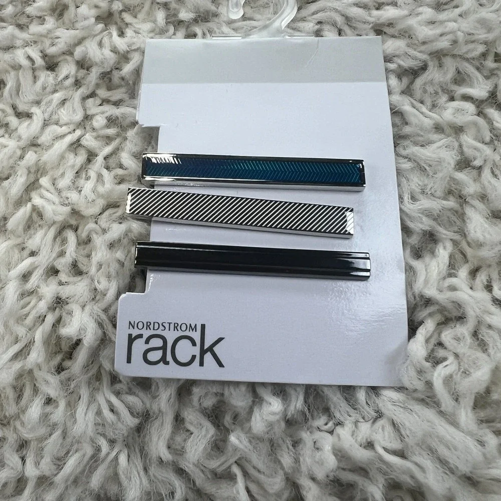 3 Piece Set Nordstrom Rack Tie Bar Clips Metal Blue Silver Business Preppy Work